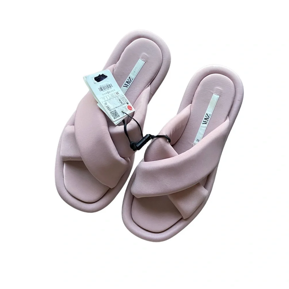 Zara Puff Slides Crisscrossed Sandals - Picture 4 of 13